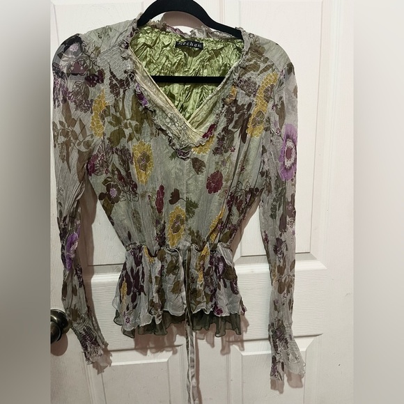 - Multicolor Womens Y2K Babydoll Fairy Grunge green Sheer Floral Tie Waist Artsy - Picture 1 of 4